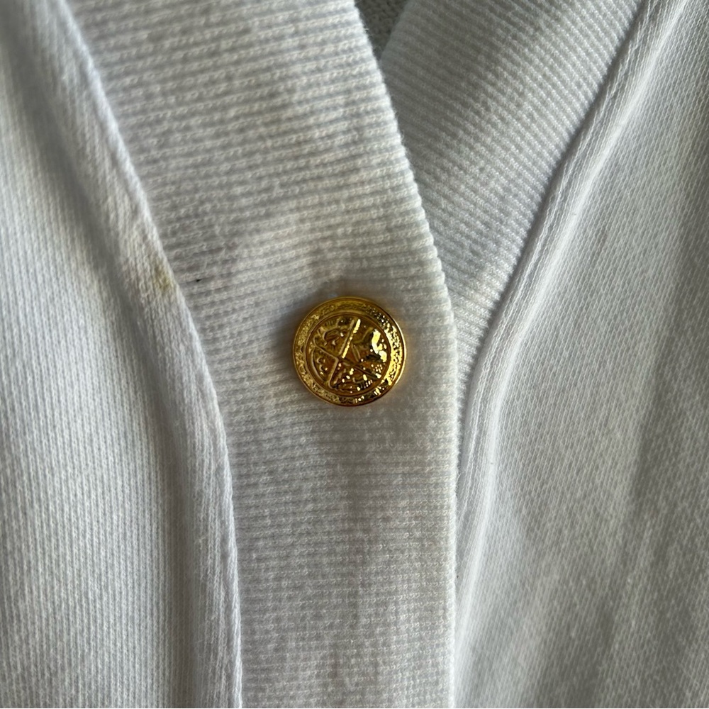 Vintage 80’s 90’s Sleeveless Golf Trophy Cotton Gold Button Up Cardigan White M - Picture 10 of 11